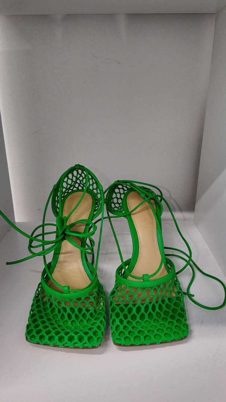 Bottega Veneta Women’s Stretch Mesh & Leather Lace-Up Sandals – Parakeet Green (